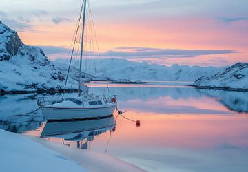 Winterse fjordmagie, bootsilhouet van fernlichtsicht