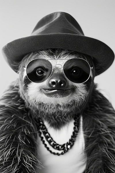 Paresseux habillé à la mode avec lunettes de soleil et chapeau par Poster Art Shop