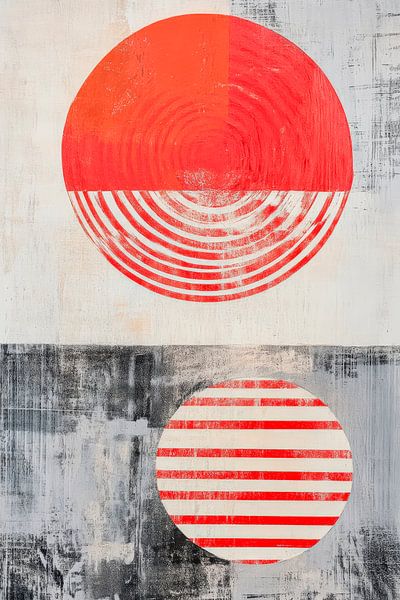 Circular harmonies in red and grey by Poster Art Shop