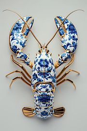 Lobster Luxe - Delfter Blau mit Gold auf zartem Salbeigrün von Marianne Ottemann - OTTI