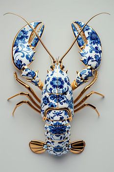 Lobster Luxe - Delfter Blau mit Gold auf zartem Salbeigrün
