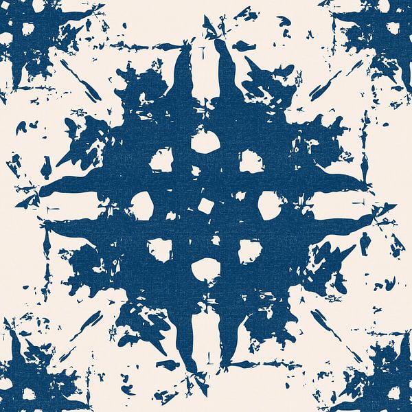 Shibori oder Krawattenfärbung mit Vintage-Muster in Blau und Beige 3 von Dina Dankers