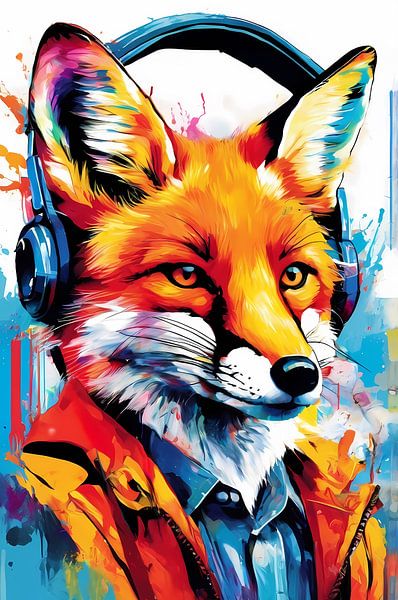 Bunter Fuchs mit Kopfhörern von Art & Soul Creations