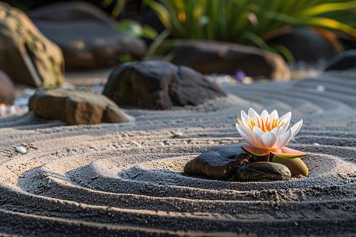 Serene waterlelie in zen-tuin met zand