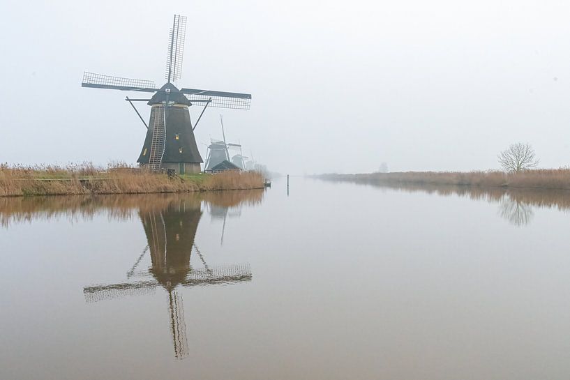 Molen Kinderdijk in de mist van Merijn Loch