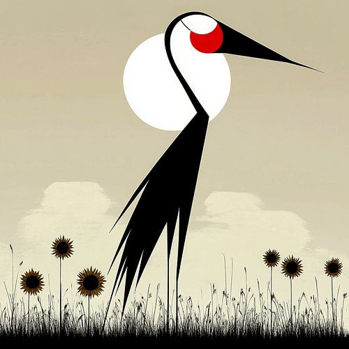 Abstract Stork in a Field of Flowers