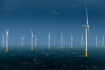 Offshore wind farm during storm by Menno Mulder