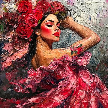 Flamenco danseres in roze impressionistische stijl van Lauri Creates