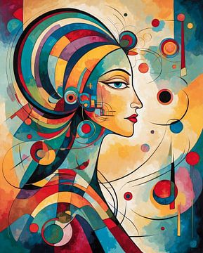 Abstracte vrouw in felle kleuren van Jan Bouma