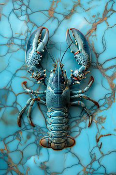 Lobster Luxe - Turquoise Kreeft op turqois achtergrond van Marianne Ottemann - OTTI