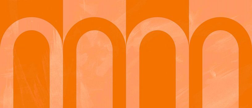 Modern rainbow geometry abstraction in Japandi style in orange by Mad Dog Art