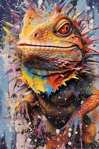 Leguan in mehrfarbig von Gelissen Artworks