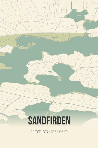 Alte Karte von Sandfirden (Fryslan) von Ortsdrucke