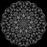 Mandala of heart shapes, lines and points