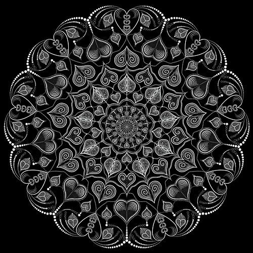 Mandala of heart shapes, lines and points