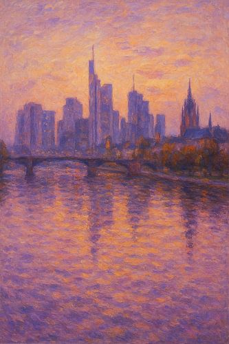 Skyline van Frankfurt bij zonsondergang - Moderne stad in een impressionistische sluier