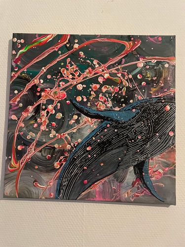 Abstract whale jumps through waves