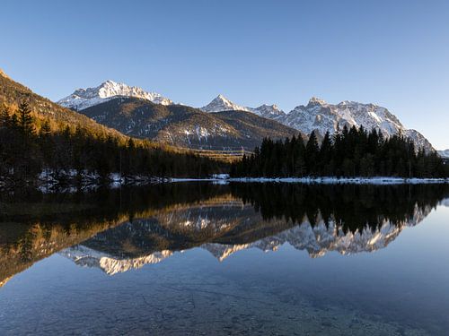 Great reflection of the mountains in the water