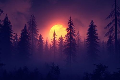 Zonsondergang in magisch bos