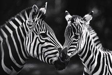Intieme ontmoeting zebra moeder en jong van De Muurdecoratie