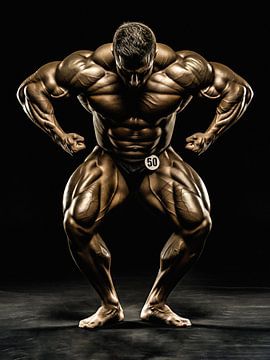 Mannelijke bodybuilder die met getal 50 tegen zwarte achtergrond poseert van Markus Gann