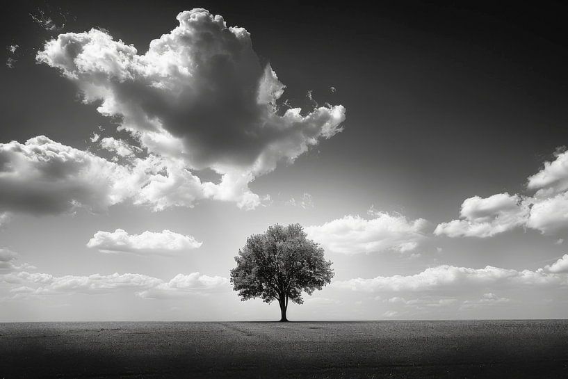 Black and white tree landscape - Dramatic nature photography for modern living spaces by Poster Art Shop