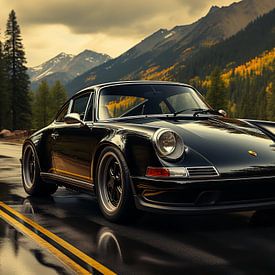 Porsche noire dans un paysage de montagne_3 sur Bianca Bakkenist