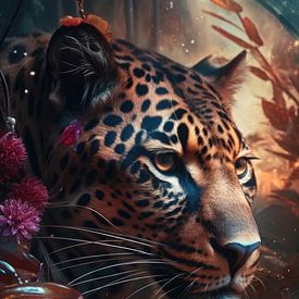 Tiger in the jungle portrait by Digitale Schilderijen