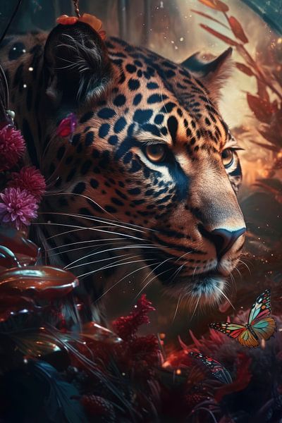 Tiger im Dschungel Porträt von Digitale Schilderijen