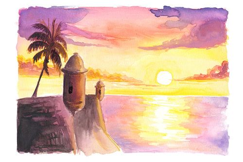 Tour de Sentry du fort des Caraïbes au coucher du soleil