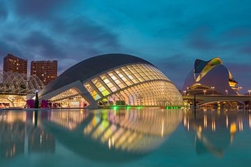 Stad van de kunsten en wetenschap in Valencia tijdens blauwe uurtje van Margreet Riedstra