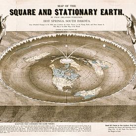 Wereldkaart van een Platte aarde: Map of the square and stationary earth van Nic Limper