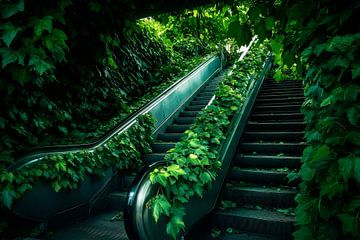 Green escalator in the park by Poster Art Shop