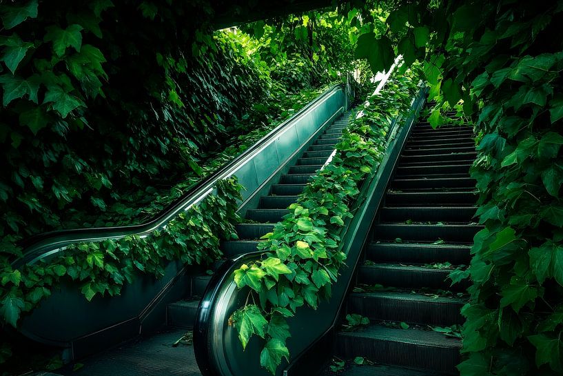 Green escalator in the park by Poster Art Shop