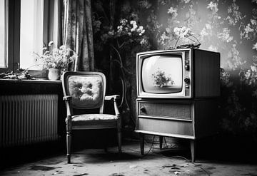 Nostalgische retro analoge televisie in de woonkamer, analoge fotografie in retro-vintage stijl van Animaflora PicsStock