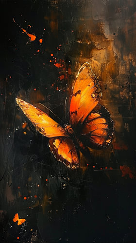 Butterfly in an Orange Glow against a Dark Abstract Background
