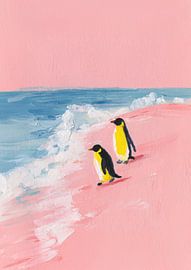 Minimalistische Pinguine auf rosa Strand von Niklas Maximilian