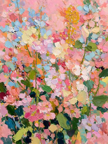 Abstraktes Gemälde mit rosa Wildblumen