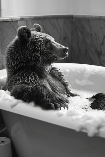 Badkamer foto: Beer in bubbelbad van Poster Art Shop