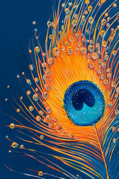 Peacock feather with water droplets by Poster Art Shop