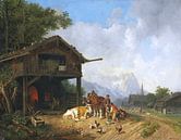 Bij de hoefsmid in de bergen, HEINRICH BÜRKEL, ca. 1850 van Atelier Liesjes thumbnail