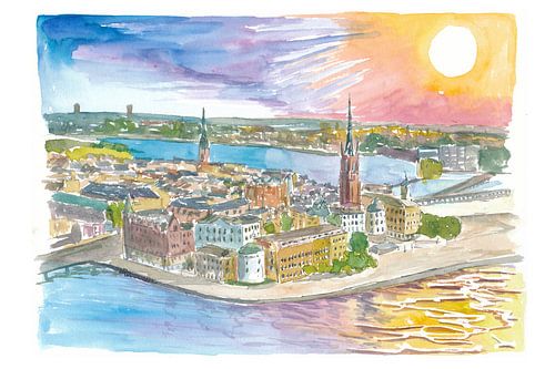 Stockholm Schweden Spektakulärer Sonnenuntergang mit Stamla Gan und Östermalm