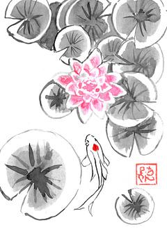 Wasserlilien und Koi-Karpfen von Péchane Sumie