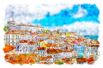 Lisbon (watercolour) by Art by Jeronimo