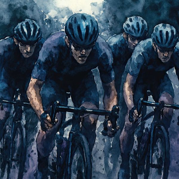 In Formation (harte dunkle Malerei Gruppe von Männern mancave sportlichen Teamgeist) von Natalie Bruns