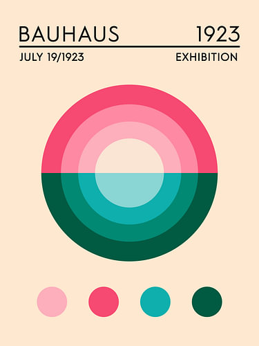 Bauhaus Flamingo in de Zee – Roze en Groen Abstract Kunstwerk