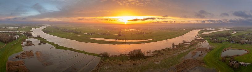 IJssel river with overflowing floodplains near Zwolle during sunset by Sjoerd van der Wal Photography