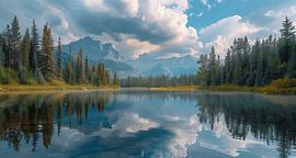 Lake view, sunset, sky reflection