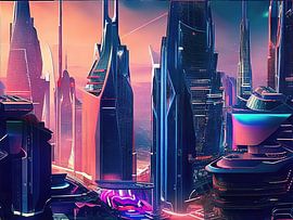 Futuristisch kleurrijk stadsgezicht - 19 van Leo Luijten