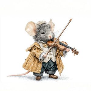 schattige muis verkleed als straat muzikant kinderkamer decoratie